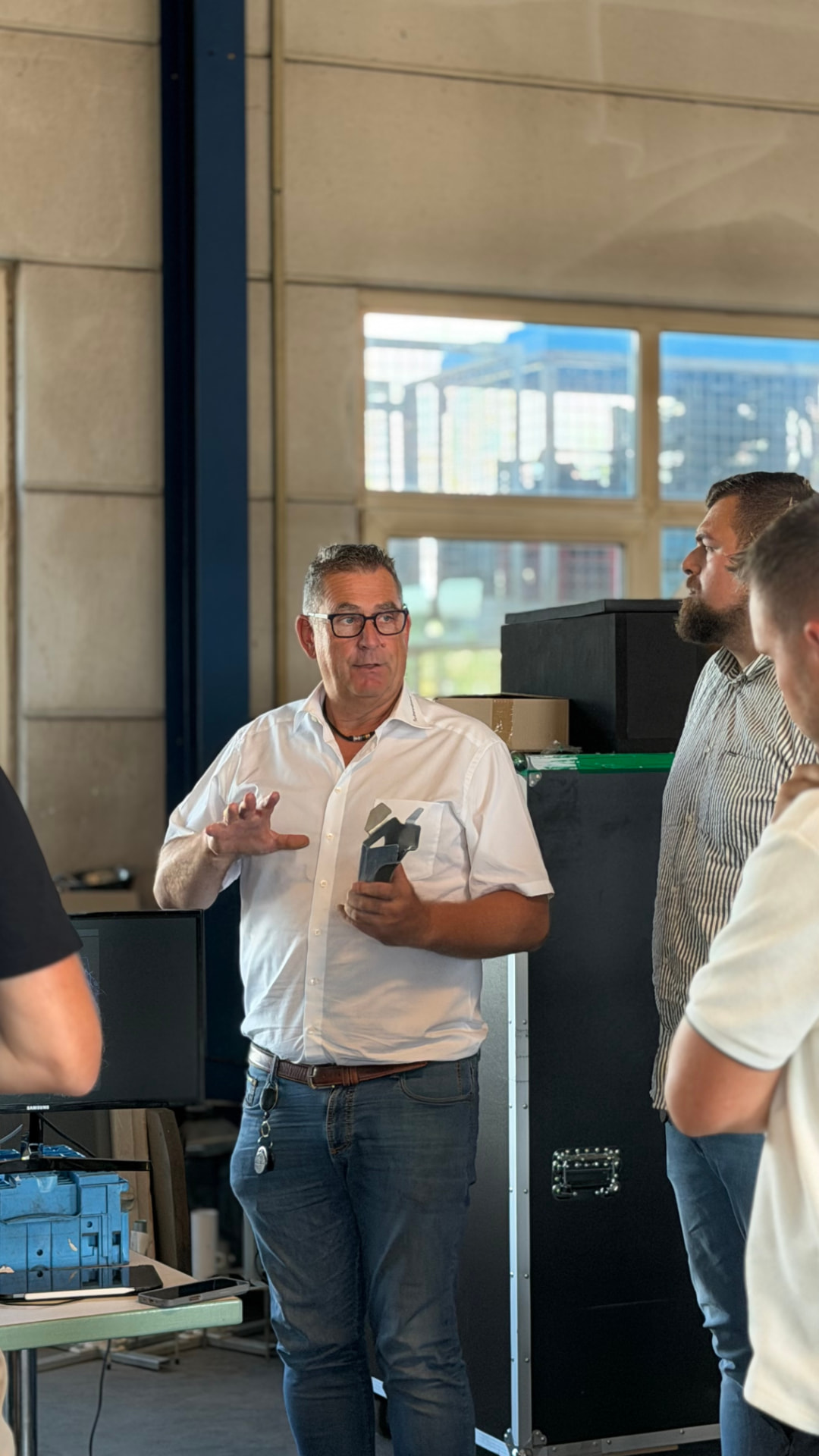 Schweikert and Lunes Robotics teams during a live demonstration